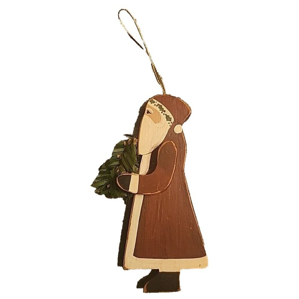 Vintage 1989 Santa Claus Fr Christmas Ornament Tree Hand Painted Wooden